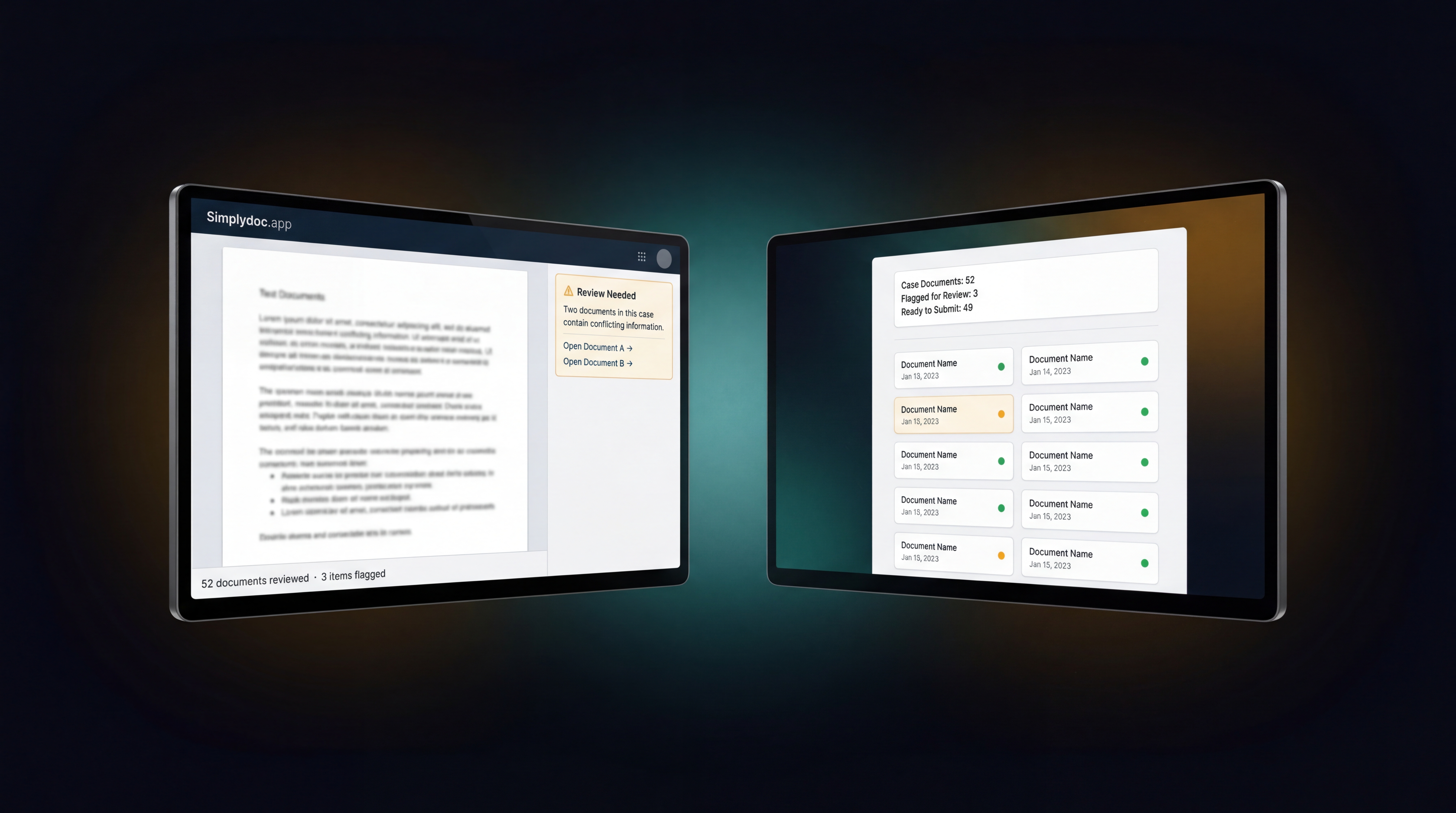 A glowing gold horizon line in deep dark space with faint silhouettes of documents and connections moving toward the light